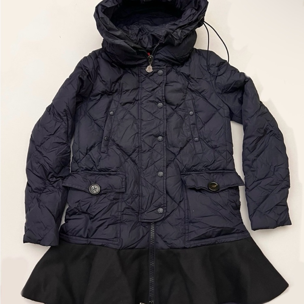 Moncler Vaulogette Frilled Down Coat Size 0 Navy